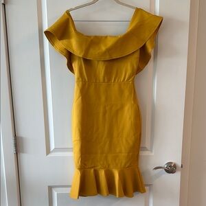 Lulu's Mustard Ruffle Mini Dress